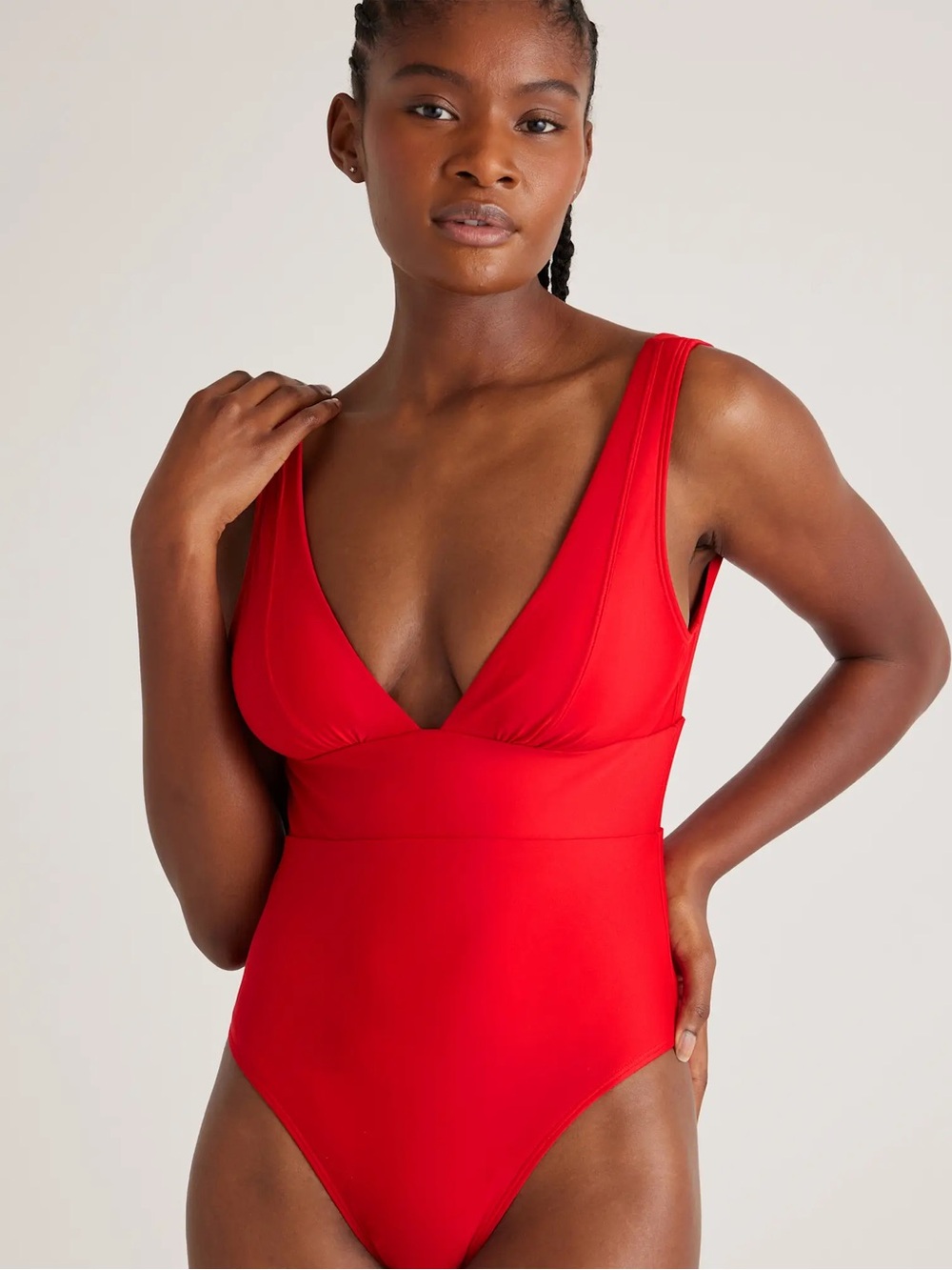 QUINCE Italian Plunge One Piece Swimsuit XS Cherry Red Compression Resortwear